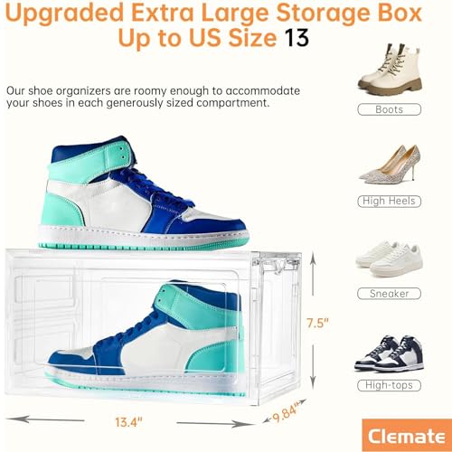 Image of Clemate Upgraded X-Large Shoe Storage Box,8 Pack,Shoe Box Clear Plastic Stackable,Drop Front Shoe Box with Clear Door,Shoe Organizer and Shoe Containers For Sneaker Display,Fit up to US Size12