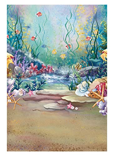 Funnytree 5X7FT Under The Water Mermaid Photography Backdrop Watercolor Sea Ocean Summer Background Birthday Baby Shower Party Supplies Cake Table Decor Portrait Photobooth Props Gift
