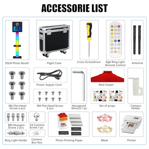 Image of DSLR Photo Booth Built-in Mini PC and Flight Case Mirror Photo Booth with 15.6 inch Touch Screen RGB Lights App Control for Parties Weddings Event Rentals (Black+Printer)