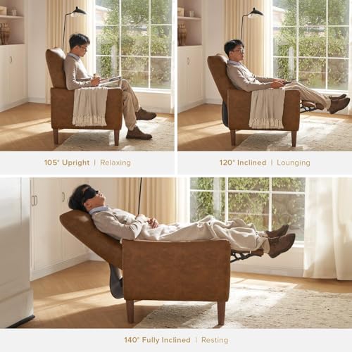 mopio Arthur Recliner Chair with 3 Positions, Accent Armchair, Mid Century Modern Reading Chair, High Back Padded Support Comfy Sleeper Armchair (Jacquard Taupe Stripe) - Thumbnail 4