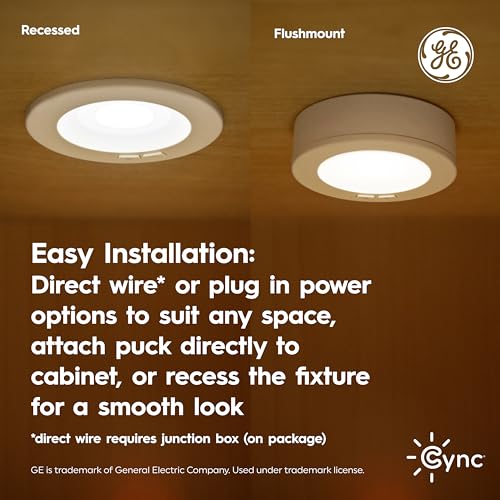 Image of Cync GE Reveal HD+ Color Changing Smart Puck Lights, Wi-Fi, 3-Pack
