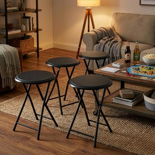 Image of Folding Stool - Portable Backless 18 inch Stool with 225lb Capacity Set of 4 | Collapsible Counter Bar Stools, Compact Folding Chair, for Kitchen or Rec Room, Camping, Indoor and Outdoor by Lavish Home