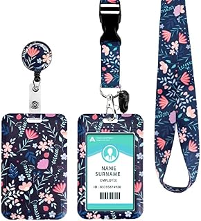 Badge Holder Neck Strap with Card Holder, Lanyard Neck Strap with Swivel Lobster Clasp for ID Badge Holders, Keys, Camera, Mobile Phone (Pink Blue Flower)