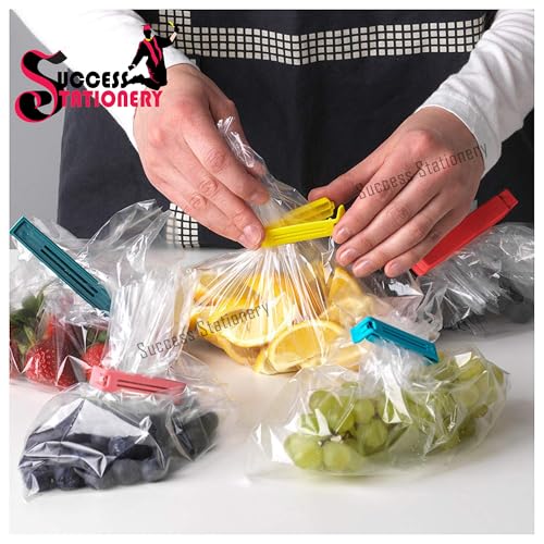 Image of Success Stationery (Set of 18 Pcs X 4 72 Pcs) - Home Kitchen Plastic Food Snack Bag Pouch Clips for Packet Sealing Tools 3 Size Large Medium Small Items Bag Clips Vacuum Sealer (Multi Color Set)