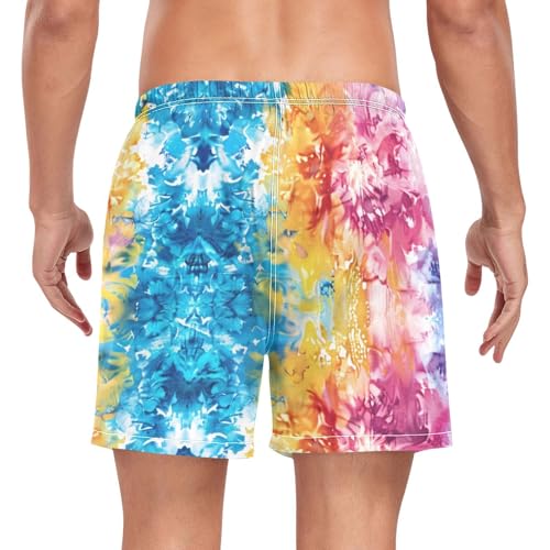 Mens Swim Trunks with Liner, Shibori Tie Dye Print Cool Quick Dry Beach Swim Shorts, Swimwear Bathing Suits S2