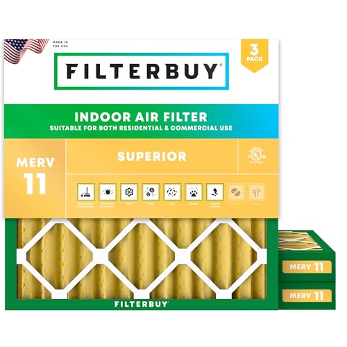 Filterbuy 16x16x2 Air Filter MERV 11 Superior Pet & Allergy Defense (3-Pack), Electrostatic Pleated HVAC AC Furnace Filters Replacement, Made in USA (Actual Size: 15.50 x 15.50 x 1.75)