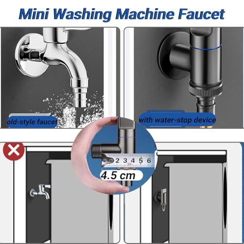 Wasserhahn Waschmaschine WISIRENT, 1/2 und 3/4 Schwarz Eckventil Waschmaschine Wandmontage Waschmaschinenhahn, Waschmaschinenanschluss Der Waschmaschine Wasserstopp für Wasserhahn Ventil