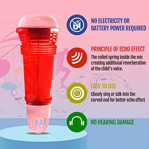 Novelty Place Echo Mic for Kids and Toddlers - Battery-Free Magic Karaoke Microphone Voice Amplifying Retro Toy for Singing, Speech & Communication Therapy - 10\" (Red & Pink) - Thumbnail 3