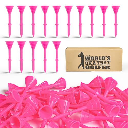 FINGER TEN Unbreakable Golf Tees Plastic 3 1/4 inch (50 Pack, Pink)