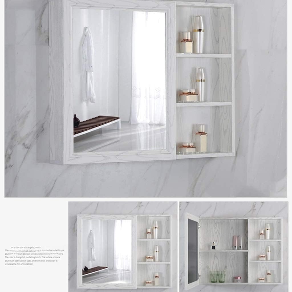 Rectangular Space Aluminum Mirror Cabinet Bathroom Mirror Cabinet Moisture Proof Wall Cabinet Waterproof Wall Mirrormirror (White Oak Color 60 * 70cm)