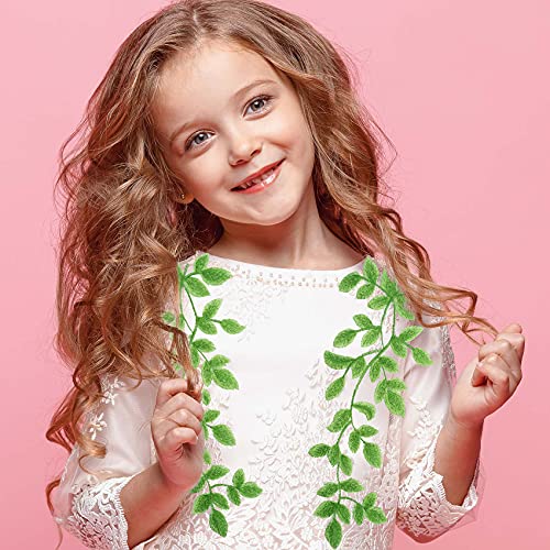 Oiiki 2 Pairs 3D Lace Forest Leaves Vine Patches Decoration, Green Sewing Embroidery Leaf Pattern Appliques, Bohemian Shoulder Collar Embellishment Costume Crafts Trims #TOP5