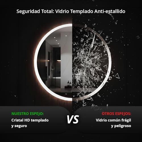 Miniatura 3 de Marctani Espejo Baño Redondo Con Luz Led Regulable En 3 Colores - Espejo De Pared Antivaho Con Ajuste De Brillo Con Memoria E Interruptor Táctil - Espejos Inteligente Retroiluminado 80 X 80 Cm