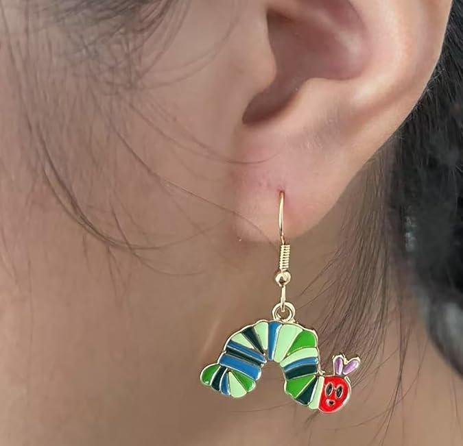 Cute Caterpillar Dangle Earring Funny Golden Plated Drop Dangle Teacher Read Earring for Women Back to School
