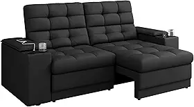 Sofá Confort Premium 1,70m Assento Retrátil/Reclinável porta copos e USB Suede Preto - XFlex Sofas