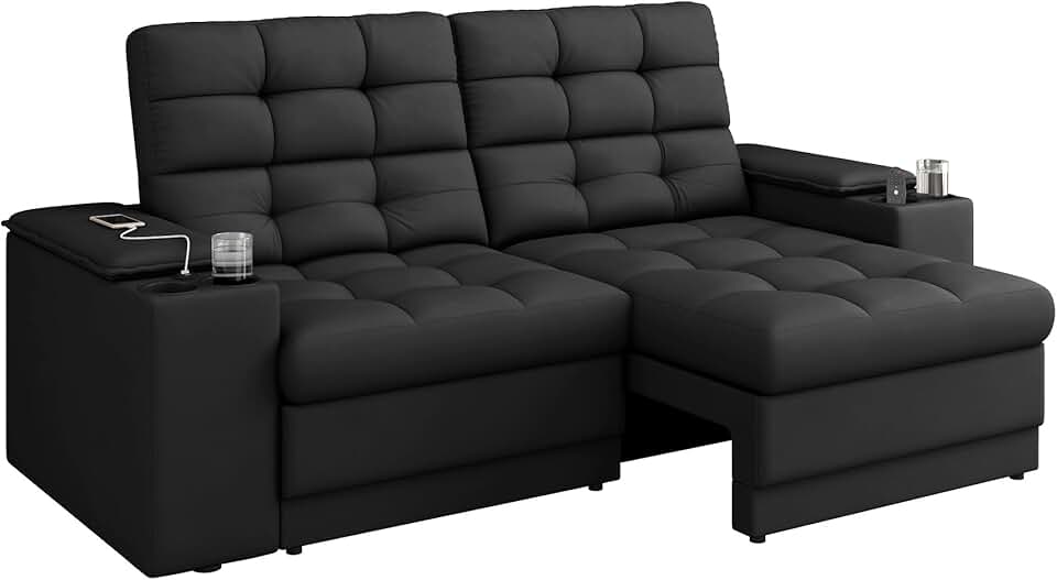 Sofá Confort Premium 1,70m Assento Retrátil/Reclinável porta copos e USB Suede Preto - XFlex Sofas