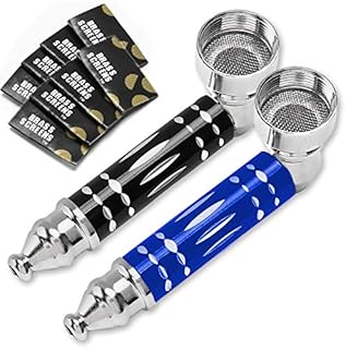 2 Pack Portable Mini Pipes with 40 Stainless Steel Screen Filters, Portable Detachable Small Tools for Father Husband (Black & Blue)