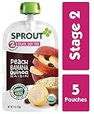 Sprout Organic Stage 2 Baby Food Pouches, Peach Banana Quinoa Raisin, 4 Ounce (Pack of 5)