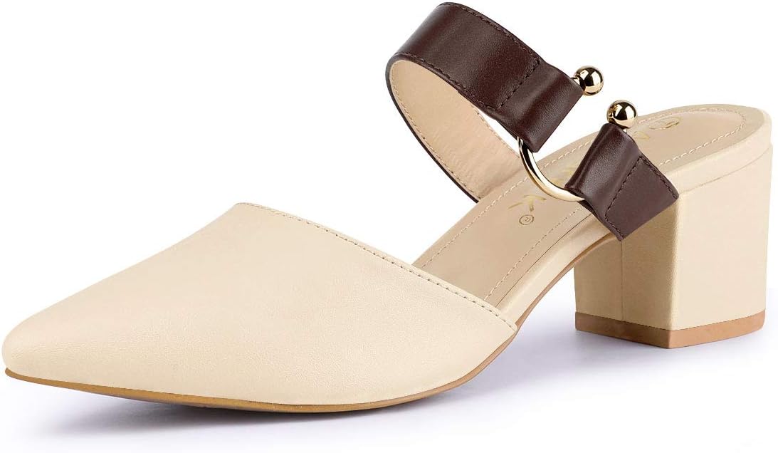 Allegra K Women's Pointed Toe Chunky Heel Dress Mules Pumps