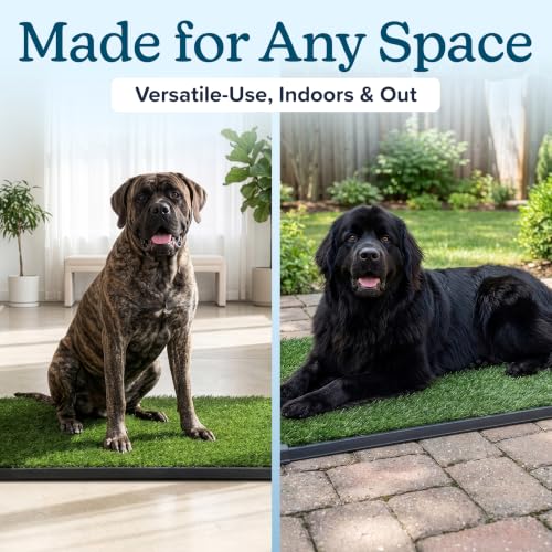 Image of PETMAKER Reusable 3-Layer Extra-Large Dog Grass Pad with Tray, 52.5 inch x 35 inch | Dog Litter Box for Indoor and Outdoor Use, Easy to Clean Washable Pet Turf Artificial Grass Pad for Puppy Potty Training