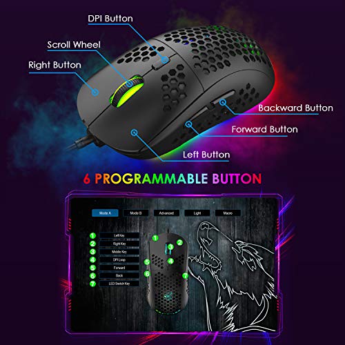 Ziyou Lang T2Pro 75% Wired Mechanical Feel Keyboard And 6400 Dpi Optical Mouse Combo,Compact Rainbow Backlit Pc Gaming Keyboard,65G Lightweight Honeycomb Mouse &Pad For Gamer/Win/Mac/Laptop(Black) #TOP7