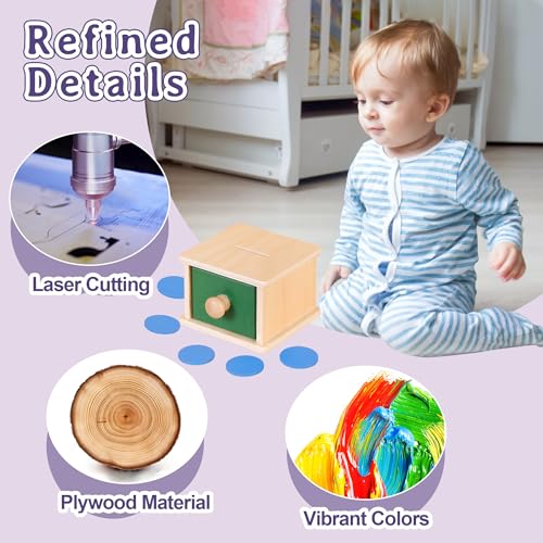 Image of Montessori Wooden Coin Box with Drawer for Baby 18+ Months, Coin Sorter Fine Motor Toys for Kids, Motessori Classroom Learning & Educational Resources Toys Gifts