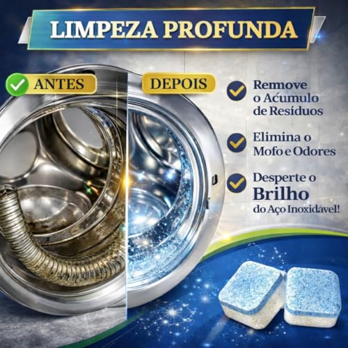 Kit 30 Pastilhas Limpeza Máquina Lavar Roupas Premium Mais Economia e Até 3x Mais Durabilidade que Kits Comuns, Remove Odor e Resíduos e Prolonga a Vida da Máquina 30 Ciclos de Limpeza e Higienização #2