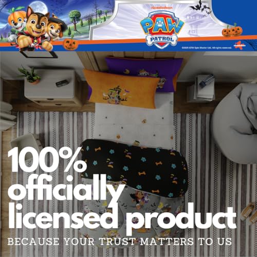 Image of Paw Patrol Kids Halloween Bedding 5 Piece Super Soft Cozy Reversible Comforter and Sheet Set with Sham, Twin, (Officially Licensed Product) By Franco