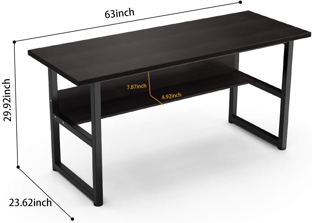 DEWEL Computer Desk with Bookshelf 63inch Writing Desk Home Office Desk with Storage Shelf Large Gaming Table Corner Workstation for Bedroom Simple Style Easy Assembly(63 inch Black Walnut)