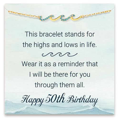 STORYJEWELLERY 50th Birthday Gifts For Her, Wave Bracelet, Gifts for 50th Birthday Woman, Birthday Gifts for 50th Friend Sister Coworker Wife Mom Daughter, 50 Year Old Birthday Gifts for Women