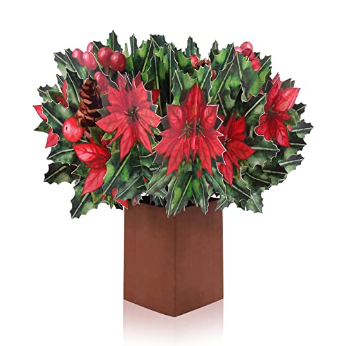 Pop Up Karte Weihnachten Weihnachtsstern 3D Weihnachtskarte mit Blumen 3D Grußkarte Weihnachtsblume Blumenstrauß 3D-Karte Geschenk für Frauen, Frau, Freundin und Mama 24 * 23cm Cover