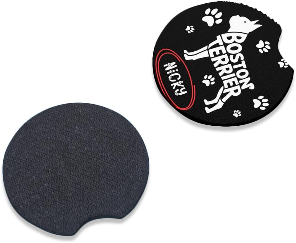Boston Terrier Dog Paw Personalized Car Coasters Set for Pet Lovers Custom Name Options Universal Fit Polyester Coasters for All Vehicles Trucks SUVs Ideal Occasion Gift for Dog Owners image 4