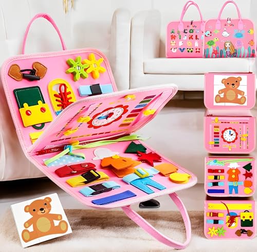 JIAMIAN Tablero Ocupado y Juegos de Viaje de Fieltro - Libro de Rompecabezas Aprendizaje Diario para Niños