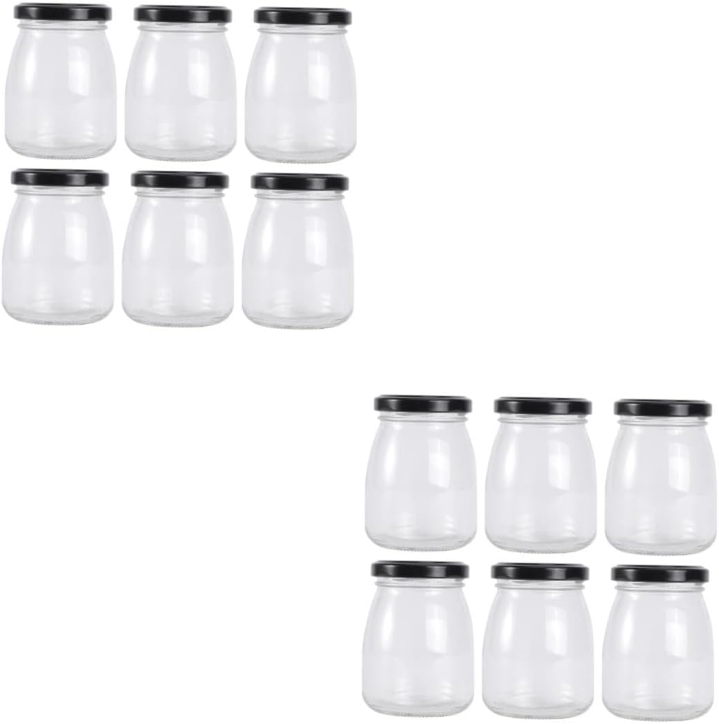 2sets High Temperature Glass Dessert Storage Bottles Sealed Jam Honey Pudding Mousse Containers Glass Cups for Fresh Food Preservation 6pcs*2