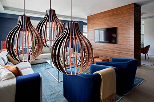Lustre Luminária Roma Redonda Designer Moderno Pendente De Madeira Mdf Para Mesa Jantar