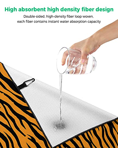 Tiger Stripe Orange Lines Golf Towel Waffle Pattern Golf Towels For Golf Bags Golf Towel With Carabiner Clip,Abstract Animal Skin Grain Seamless Microfiber Golf Towels Golf Gifts For Men Women #TOP4