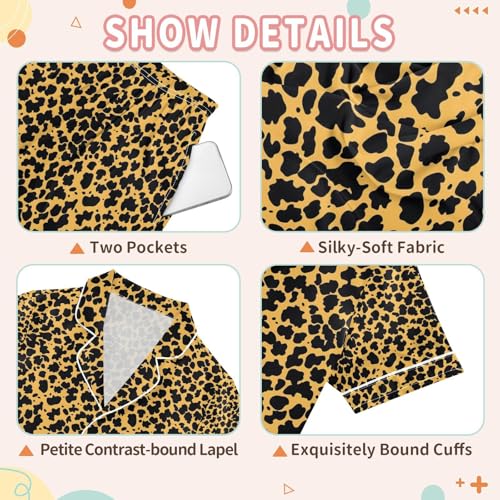 senya Leopard Print 2 Satin Summer Pajama Sets Silk Short Sleeve Button Down Sleepwear3