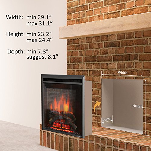 Image of PuraFlame Western Electric Fireplace Insert with Fire Crackling Sound, Remote Control, 750 /1500W, Black, 29 59 /64 Inches Wide, 23 3 /16 Inches High
