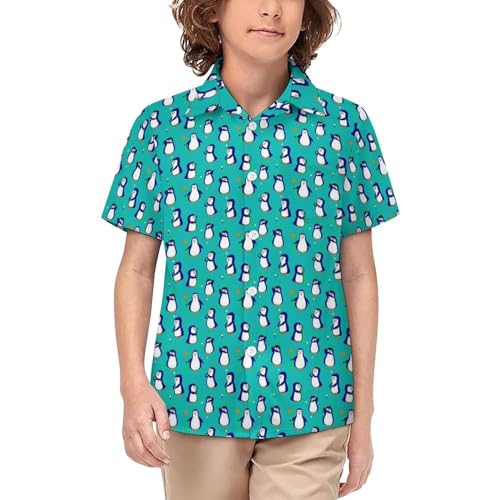 Hicawetp Boys Tiger Hawaiian Shirt Short Sleeve Casual Button Down Shirts Cute Summer Shirts Tops for Kids Teens, 15-16 Years