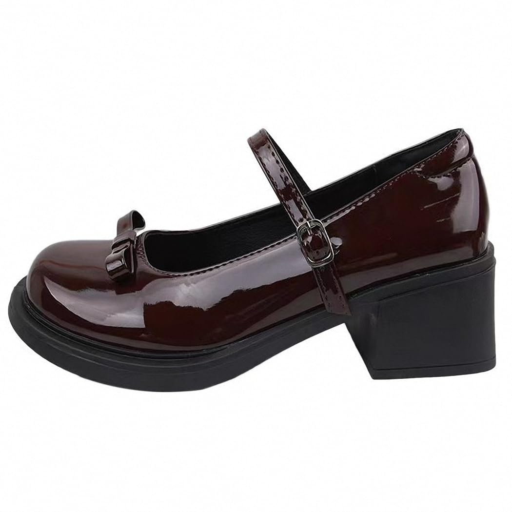 Womens Platform Mary Janes Shoes Sweet Toe Ankle Lolita Gothic Pumps Chunky Patent Leather — view 10