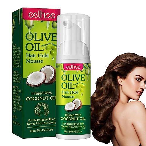 Kirdume Mousse Cheveux Mousse - Mousse coiffante hydratante à l'huile d'olive 60 ML,Anti Frizz Braid Mousse Add Shine, Curly Hair Mousse for Women, Long-Durable Frizz Control