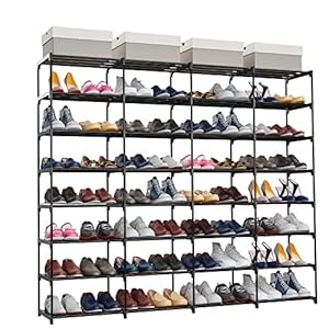 Metal Shoe Rack Large Capacity 4 Rows 8 Tier 56-64 Pairs Shoes Boots Storage Organizer