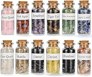 12Pcs Crystals Gemstone Bottles Set, Healing Crystal Tumbled Stones Collection Kit Natural Quartz Gravel Wishing Bottle, Reiki, Healing, Meditation, DIY Decorations