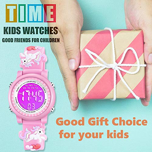 Image of Kids Watches 3D Cartoon Waterproof 7 Color Lights Toddler Wrist Digital Watch with Alarm Stopwatch Birthday Gift for 3-10 Year Boys Girls Little Child