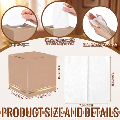 Image of Fourluoo 12 Pack Facial Tissues Cube Shaped Boxes Face Box 600 Sheets 3 Ply Soft Paper Square Tissues Bulk for Car Pocket Toilet Household Bedroom Family (Vintage Color)
