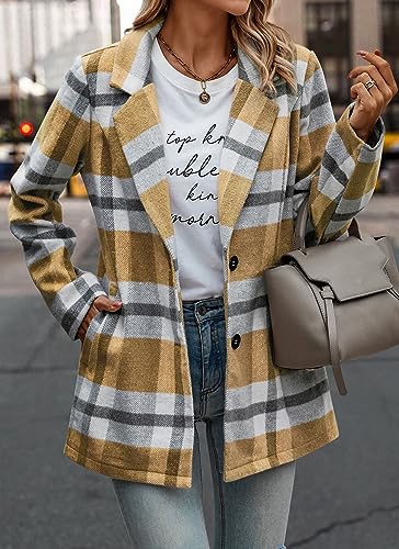 PRETTYGARDEN Women Plaid Shacket Jacket Trendy Fall Casual Button Wool Blend Tartan Trench Coat Winter Clothing with Pockets