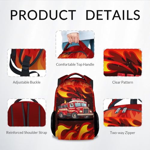COZYAURA School Backpack for Boys - 17 Inches Large Capacity Fire Truck Bookbag for Kids - Red School Bags for Elementary - Lightweight Cartoon Backpack4