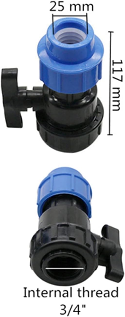 Hose Connector Adapter Dn20 Dn25 Dn32 to 1/2" 3/4" 1" Internal Thread Pe Water Stop Valve Garden Irrigation System Pipe Hose Connection Quick Connector/Blue