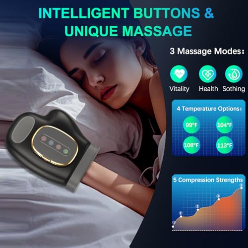 Image of Professional Hand Massager with Heat Compression Therapy, 3 Massage 4 Temperatures 5 Compression Pain Relief Glove, Arthritis & Wrist Carpal Tunnel Neuropathy Circulation, Gifts for Women /Men