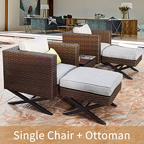 PatioFestival Wicker Patio Ottoman Outdoor Footstools Rattan Furniture X-Leg All Weather Footrest Seat with Cushion(Brown) - Thumbnail 4