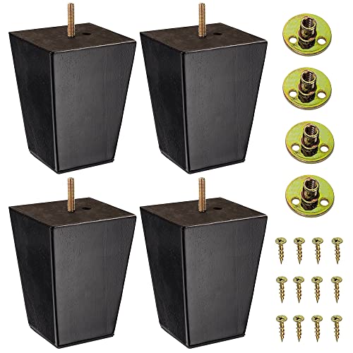 The Blue Cactus Company Set of 4 Wood Furniture Legs 5 Inch - Espresso Square Tapered Feet Replacement for Sofa, Couch, Chair, Ottoman, Stool, Coffee Table, Bed, or DIY Projects